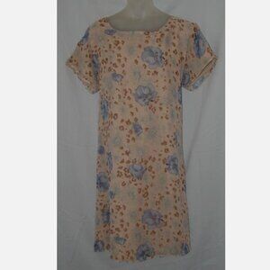 Brown & Blue Floral Plus Sz 3X Church Office or Casual Homemade Lined Midi Dress